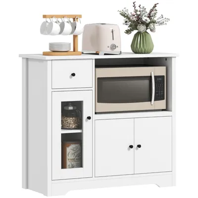 Produktbild von Buffet Mikrowellenschrank Küchenschrank mit Mikrowellenregal Sideboard mit 3 Türen Schublade, Verstellbare Ablagen, Aufbewahrungsschrank für Küche