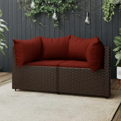 Immagine prodotto di The Living Store Divani angolari da giardino con cuscini 2 pz. Poli rattan marrone