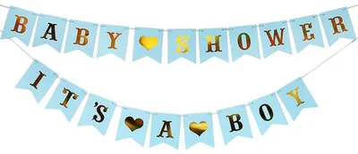 Productafbeelding van Babyfeest decoratieset "Het is een jongen" & "Babyfeest", blauw papier