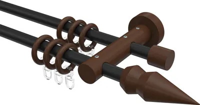 Produktbild von Interdeco Gardinenstange / Vorhangstange Schwarz / Nussbaum lackiert, Typ Adrian Doman (Doppelkegel), 16 mm Ø 2-läufig, 480 cm