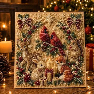 Produktbild von DIY 3D Christmas Diamond Painting Motiv Waldtiere zu Weihnachten 20 x 20 cm  für Diamond Painting Erwachsene und Anfänger
