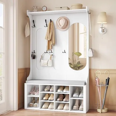 Imagen del producto de Perchero con zapatero, perchero con espejo, color blanco