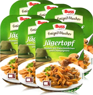 Produktbild von Buss Jägertopf Nudeln mit Fleischklößchen 300g - Fertiggericht (6er Pack)
