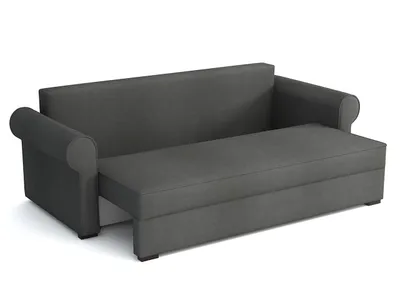 A dark gray sofa bed with the bed extended.