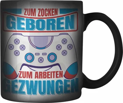 Produktbild von Trendation - Lustige Gamer Farbwechsel Zauber-Tasse Zocker Geschenk Gamer Gamergirl Geschenkidee Geburtstag Zum Zocken Geboren (Schwarz)