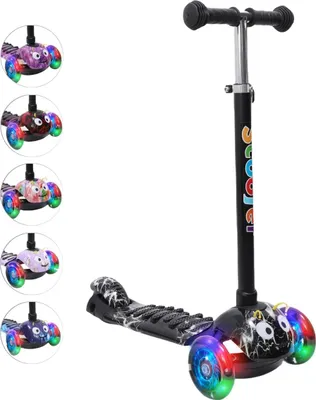 Produktbild von Habib 3D Kinderroller 3-Rad mit LED Licht | Klappbar & Verstellbar: Schwarz