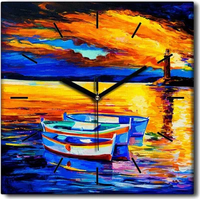 Produktbild von Coloray Uhr auf Leinwand 30x30 cm Wand Uhr Dekoration Wohnzimmer Segeltuch schwarze Hände -Leuchtturmboot