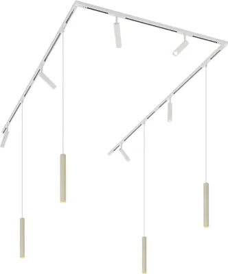 Produktbild von QAZQA - Modern Modernes Schienensystem I Spotlight I Deckenspot I Deckenstrahler I Strahler mit 6 Spot I Spotlight I Deckenspot I Deckenstrahler I Strahler I Lampe I Leuchten und 4 Pendelleuchte I Pen
