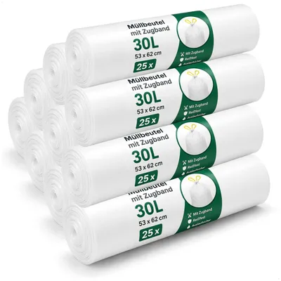 Productafbeelding van com-four® 675x afvalzakken, 30 liter, met trekkoord, scheurvast en vloeistofdicht
