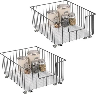 Productafbeelding van Kastmand Uittrekbaar - Keukenlade Organizer - Kasten Ordenen - Volledig Uittrekbaar - Set van 2 - Grijs