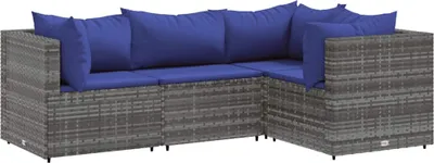 Produktbild von vidaXL 4-tlg. Garten-Lounge-Set mit Kissen Grau Poly Rattan