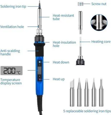 Imagen del producto de Kit de soldador de precisión: 80W, pantalla LCD, temperatura ajustable y puntas de repuesto