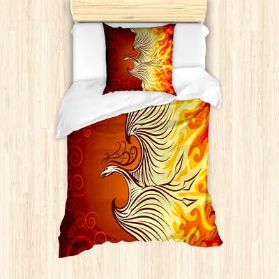 Produktbild von ABAKUHAUS Orange Mantele, Phoenix-Vogel in Flammen, Milbensicher Allergiker geeignet mit Kissenbezügen, 135 cm x 200 cm - 80 x 80 cm, Orange Gelb