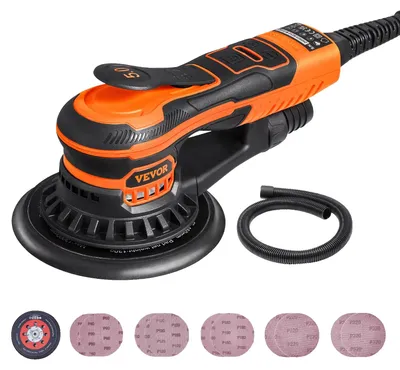 Productafbeelding van VEVOR Excenterschuurmachine, 152 mm borstelloze elektrische excenterschuurmachine, 350 W, 6 variabele snelheden, met 10 schuurpapieren, stofdichte aansluiting en slang, voor het schuren van hout