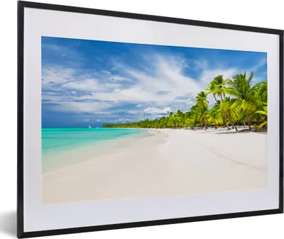 Produktbild von MuchoWow® MuchoWow® Gerahmtes Poster Strand - Meer - Palmen 60x40 cm - Poster mit zchwarzem Bilderrahmen - Schlafzimmer - Plakat in Rahmen - Drucken