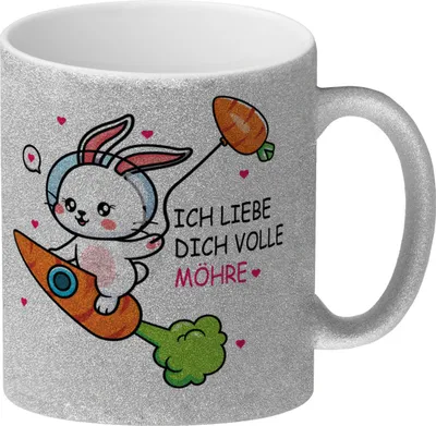 Produktbild von Ich liebe dich volle Möhre Häschen Glitzer-Kaffeebecher