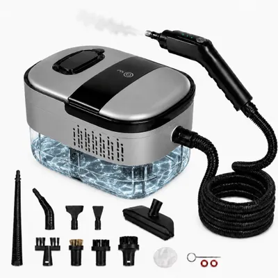 Produktbild von Dampfreiniger mit Handgerät, 1500 W, 3 bar, 15 s Aufheizzeit, 1,2 L Tank, 3 Dampfstufen, 13 Zubehörteile für Küche, Bad, Fenster, Fugen und Polster