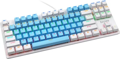 Zdjęcie produktu dla przewodowa mechaniczna klawiatura do gier Biojee z 87 klawiszami, tęczowa klawiatura z podświetleniem do laptopa z systemem Windows PC do gier i biura