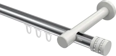 Produktbild von Interdeco Innenlaufstange / Gardinenstange mit Innenlauf Chrom / Weiß, Typ Prestige Estana (Glitzerkappe), 20 mm Ø 1-läufig, 600 cm