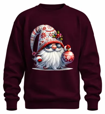 Immagine prodotto di Simpatico Babbo Natale con decorazioni natalizie Gnomo Unisex Felpa Pullover, Borgogna, XXL