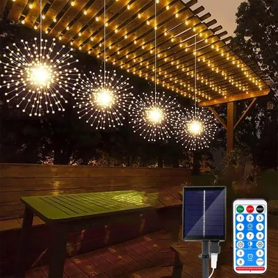 4er-Pack Solar-Feuerwerkslichter, 480 LED, warmweiß, mit Fernbedienung