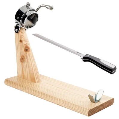 Schinkenhalter mit Messer, Holz/Edelstahl, 28 cm, braun