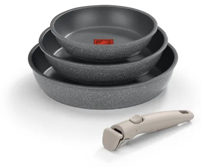 Zdjęcie produktu dla Zestaw 3 patelni do smażenia, o średnicach 20, 24 i 26 cm, z powłoką nieprzywierającą, odpinanym uchwytem, nadaje się do użytku z płytami indukcyjnymi