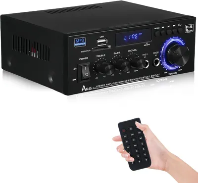 Productafbeelding van Audioversterker – Stereo Versterker Met Bluetooth – Audio Amplifier Met Karaoke Portals – Led Display - Veelzijdig - Krachtig