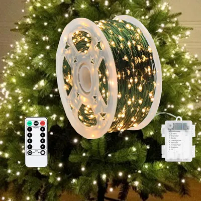 LED-Lichterkette, 20 m, 200 LEDs, Warmweiß, batteriebetrieben, wasserdicht