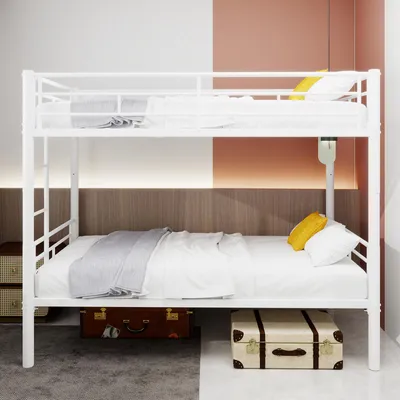 Image de Sweiko Twin sur Twin lit superposé en métal pour enfants garçons filles, structure de lit en métal avec échelles & rampes, convertible 2 lits, pas de boîte à ressort nécessaire