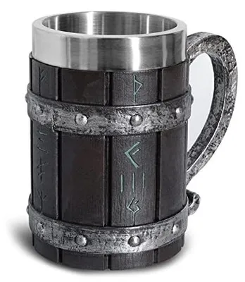 Wikinger-Bierpul mit Runen, Edelstahl, 550 ml