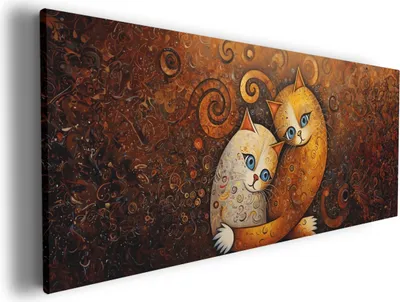 Produktbild von Wallario Premium Leinwandbild Malerisches Katzenduo in Größe 50 x 125 cm