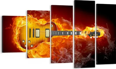 Produktbild von Bild auf Leinwand - Leinwandbild - Feuer Gitarre Instrument - 100x60cm - Wand Bild - Wanddeko - Leinwanddruck - Bilder - Kunstdruck - Wanddekoration - Leinwand bilder - Wandkunst - EG100x60-0197