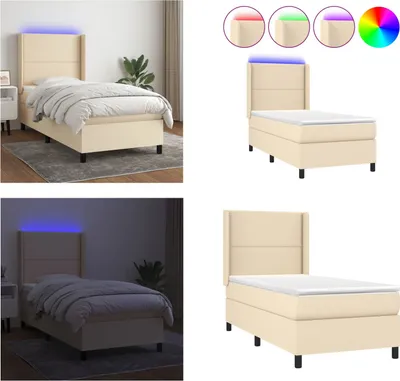 Produktbild von vidaXL Boxspringbett mit Matratze & LED Creme 100x200 cm Stoff - Boxspringbett - Boxspringbetten - Bett - Schlafzimmermöbel