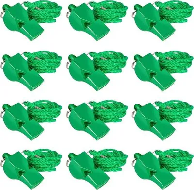 Immagine prodotto di Fischietti di emergenza professionali - 12 pezzi - Fischietto - Con cordino - Fischietto da outdoor - Fischietto sportivo - Verde
