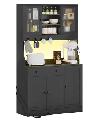 Produktbild von AODEMOKO Küchenschrank mit LED und Steckdose, Sideboard mit Arbeitsplatte, Buffetschrank mit Schubladen, Verstellbaren Ablagen, Großer Stauraum