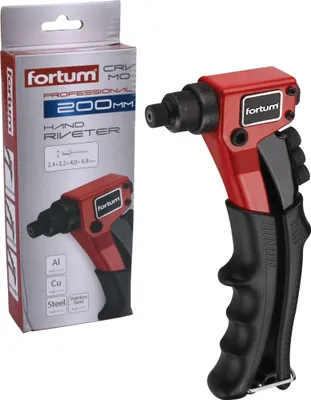 Produktbild von Fortum Nietenzange für Blindnieten (2,4/3,2/4,0/4,8mm), Zangenlänge 200mm, kraftvoll, Anti-Rutsch Griff, Profi Pop-Nietzange auch für enge Bedingungen