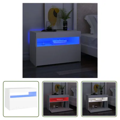 Produktbild von The Living Store Nachttisch mit LED-Leuchten Weiß 60x35x40 cm Holzwerkstoff