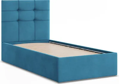 Produktbild von Polsterbett SORIA 90x200 Samt ohne Bettkasten mit Holzlattenrost, Einzelbett mit Kopfteil Blau