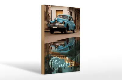 Produktbild von Holzschild Spruch 20x30cm Cuba Auto blau Oldtimer