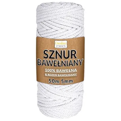 Zdjęcie produktu dla Creative Deco 5mm x 50 m Sznurek do makramy bawełniany naturalny | Biały | do dekoracji, prac artystycznych, rękodzieła, pakowania prezentów, DiY