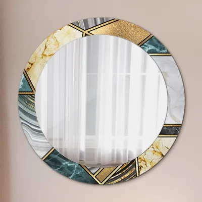 Produktbild von Modern Spiegel - Wandspiegel Design Wandmontage – Badspiegel mit Aufdruck - Rundspiegel - Marmor Achat und Gold - Runder: Ø70cm