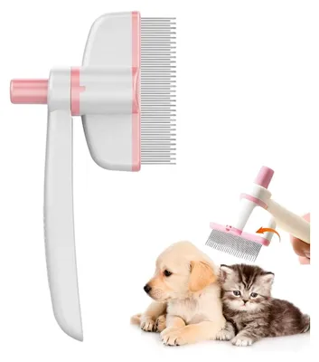 Produktbild von Fellblitz Bürste für Katzen und Hunde, drehbar und selbstreinigend, entfernt Knoten und lose Haare, Katzenkamm mit Reinigungsknopf, Pflege für langes und kurzes Haar
