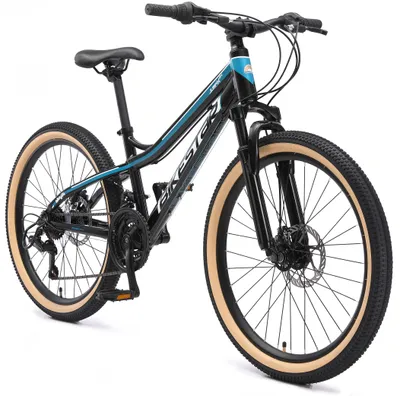 Produktbild von BIKESTAR Kinder Jugend Mountainbike 24 Zoll ab 9 Jahre | Hartail MTB Scheibenbremse Federgabel | Schwarz Blau