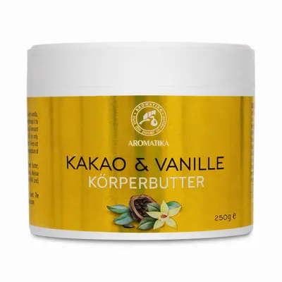 Produktbild von Kakao & Vanille Körperbutter 250g - Bodybutter - Natürliche Body Butter - Körper Butter für Sehr Trockene Haut - Hautpflege - Handpflege