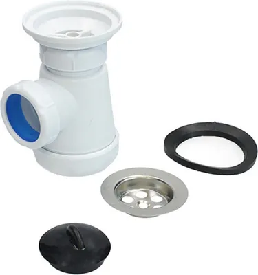 Obrázek produktu pro Fontastock FSKFSI003 krátký sifon na láhve, výsuvný 1-1/2" 32/40 s horizontálním vývodem a mřížkou de včetně odtoku a zátky