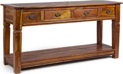 Produktbild von Casa Padrino Landhausstil Konsole Braun / Naturfarben 150 x 45 x H. 78 cm - Rustikaler Massivholz Konsolentisch mit 4 Schubladen - Rustikale Möbel - Massivholz Möbel - Landhausstil Möbel