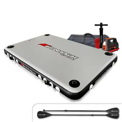 Produktbild von SKINHAWK Badeplattform 250cm x 160cm x 20cm Badeinsel Sonneninsel Bootsplattform - Set : SET mit Paddel und elektrischer Hochdruckpumpe