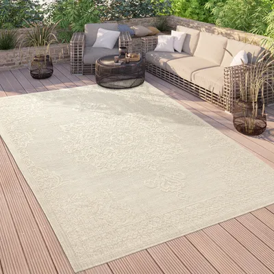 Produktbild von Outdoor Teppich Wetterfest Balkon Orient Muster Vintage Einfarbig Grösse 80x150 cm