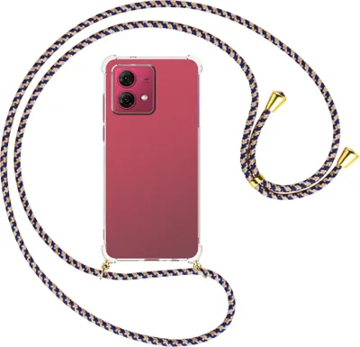 Produktbild von Handykette Backcover-Schutzhülle mit Band (Metall goldfarben) für Motorola Moto G84 5G (6.5'') - blau+beige